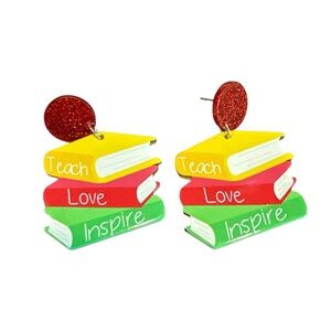 3/$20 Colorful Stack of Books Earrings